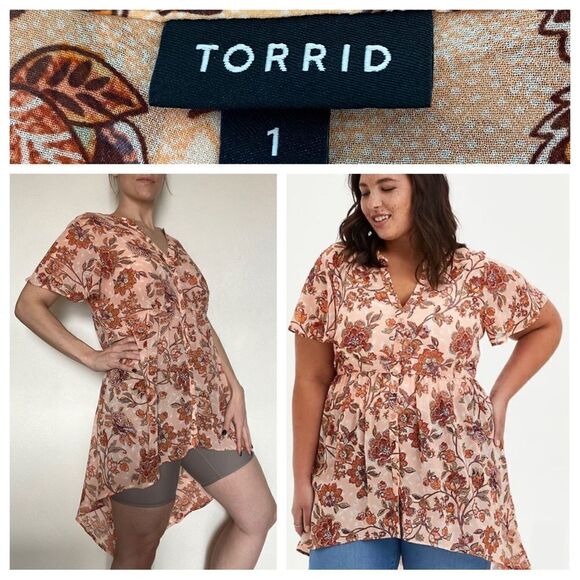 TORRID Babydoll Top Hi Lo Lexie Floral Flowy Size 1 - Picture 3 of 12